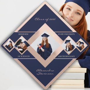 Toque De Diplômé Diplôme Personnalisé Moderne Rose Bleu Multi‑Photo