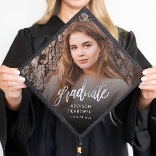 Toque De Diplômé Diplômé Silver Script avec photo personnalisée Pro