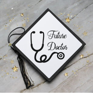 Toque De Diplômé Diplôme Stéthoscope de Médecin Futur en Noir et Bl
