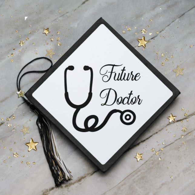 Toque De Diplômé Diplôme Stéthoscope de Médecin Futur en Noir et Bl (Créateur téléchargé)