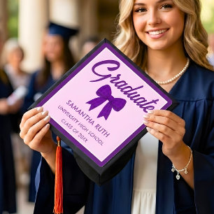 Toque De Diplômé Diplômée au Ruban Gingham Violet