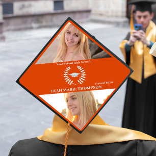 Toque De Diplômé Diplômée Typographie École Couleur Simple Orange