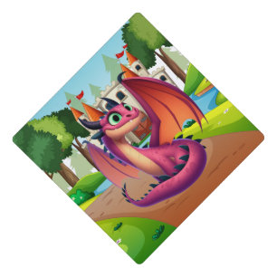 Toque De Diplômé Dragon de dessin animé mignon violet/rouge