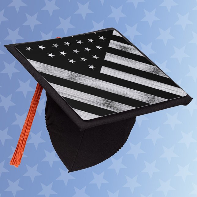 Toque De Diplômé Drapeau américain Bois rustique Noir Blanc Patriot (Créateur téléchargé)