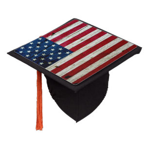 Toque De Diplômé Drapeau américain de grain en bois rustique