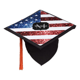 Toque De Diplômé Drapeau américain rouge bleu étincelles parties sc