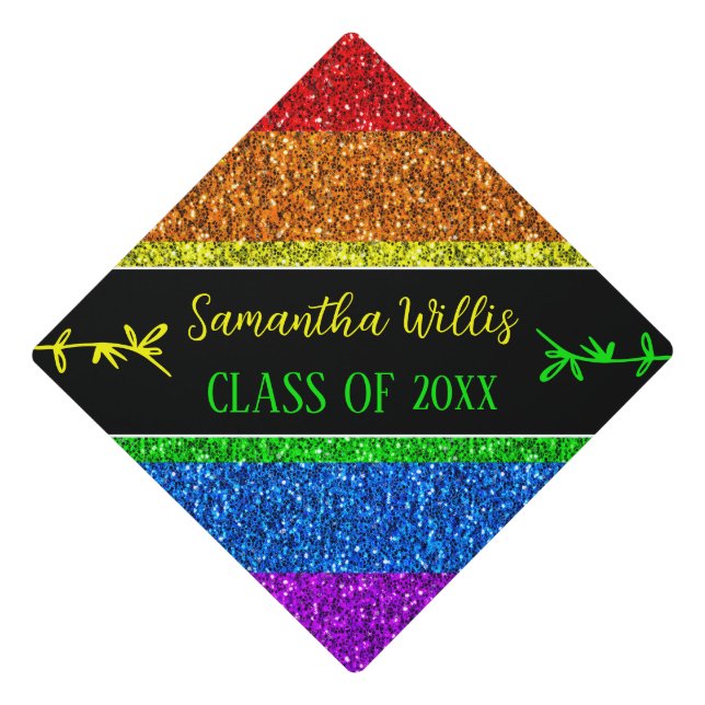 Toque De Diplômé Drapeau arc-en-ciel LGBT Nom personnalisé Classe (Devant)