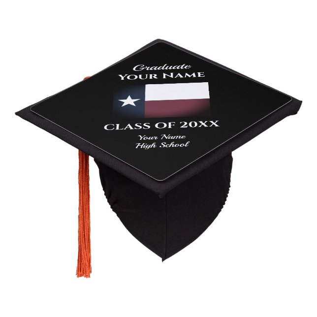 Toque De Diplômé Drapeau d'état du Texas Classe de 2023 Nom du lycé (Incliné)
