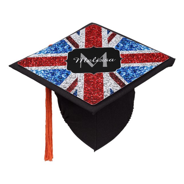 Toque De Diplômé Drapeau rouge bleu blanc brillant parties scintill (Incliné)