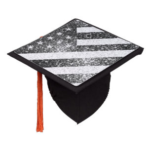 Toque De Diplômé Drapeau rustique noir blanc gris rayures États-Uni