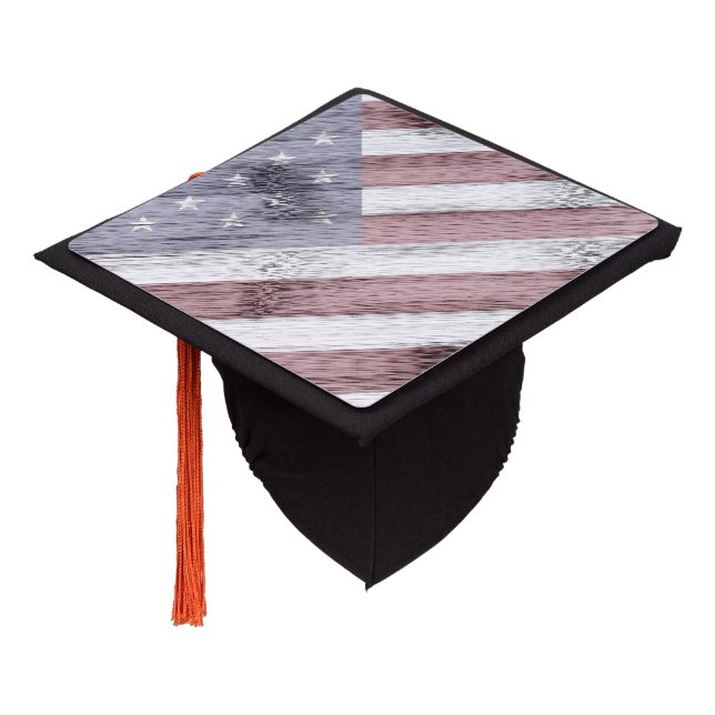 Toque De Diplômé Drapeau rustique Rouge Blanc Bleu Bois américain (Incliné)