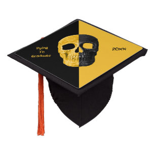 Toque De Diplômé Drôle Gothique Jaune Noir Moitié Têtes de Crâne