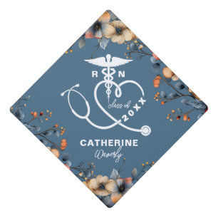 Toque De Diplômé École de soins infirmiers Floral Bleu