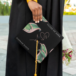 Toque De Diplômé École de soins infirmiers Pink Tropical Leaf Custo