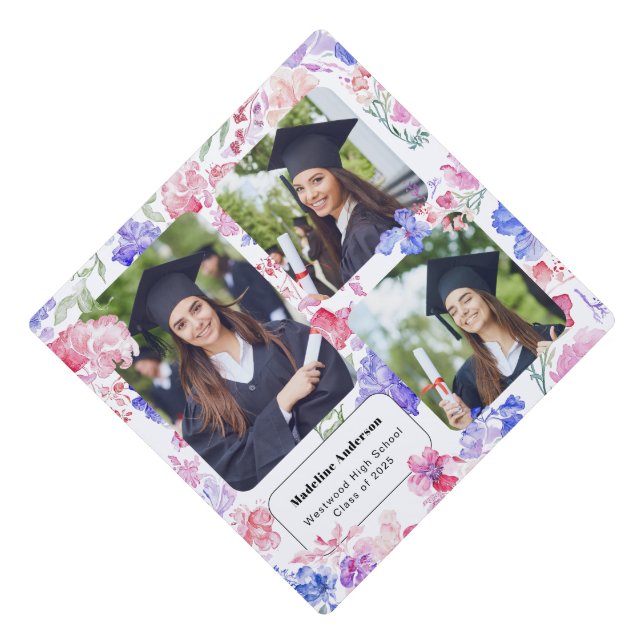 Toque De Diplômé Elégant aquarelle Floral Photo Collage (Devant)