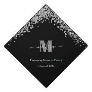 Toque De Diplômé Elégant Argent confetti Monogramme nom du diplômé