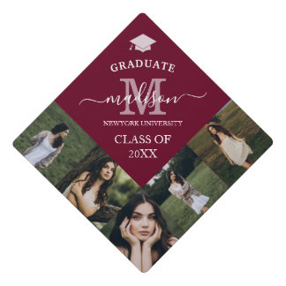 Toque De Diplômé Elegant Burgundy Photo Graduation Cap Topper