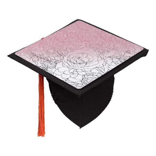Toque De Diplômé Élégant Doodle Floral rose Gradient Parties scinti (Incliné)