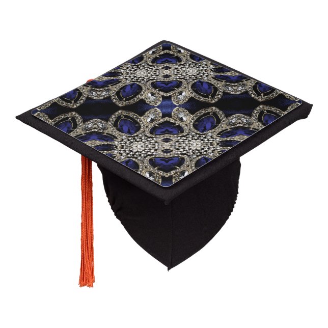 Toque De Diplômé Élégant élégant moderne Girly Silver Navy bleu (Incliné)
