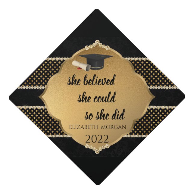 Toque De Diplômé Elegant Gold, Casquette diplômé - Message de motiv (Devant)