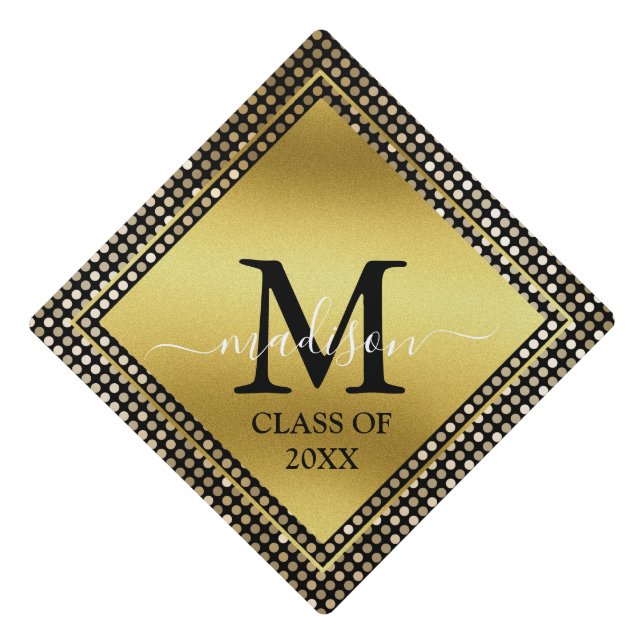 Toque De Diplômé Elegant Gold Parties scintillant Nom Année École (Devant)