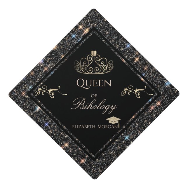 Toque De Diplômé Elégant Gold Tiara Black Parties scintillant Cap G (Devant)