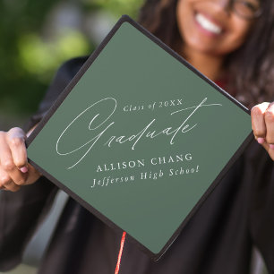 Toque De Diplômé Élégant minimaliste Sage Vert