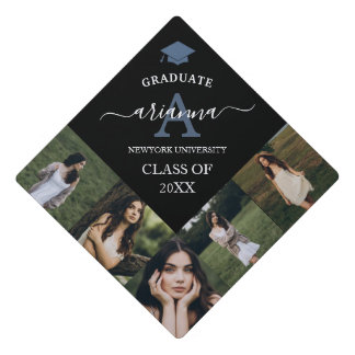 Toque De Diplômé Elegant Monogram 5 Photo Graduation Cap Topper