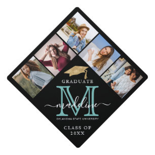 Toque De Diplômé Elégant Monogramme Or Turquoise 5 Classe photo de