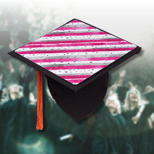Toque De Diplômé Élégant Saint-Valentin Rose Cœurs Argentés sur Ray