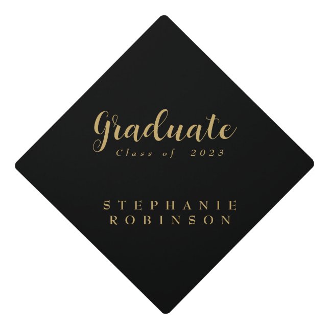 Toque De Diplômé Élégant script classique noir et or (Devant)