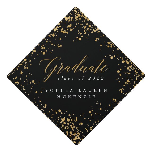 Toque De Diplômé Élégant script moderne noir et or diplômé (Devant)