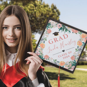 Toque De Diplômé Élégante aquarelle florale  Classe de 2021