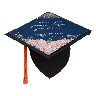 Toque De Diplômé Elégante citation Florale Inspirationnelle Bleu