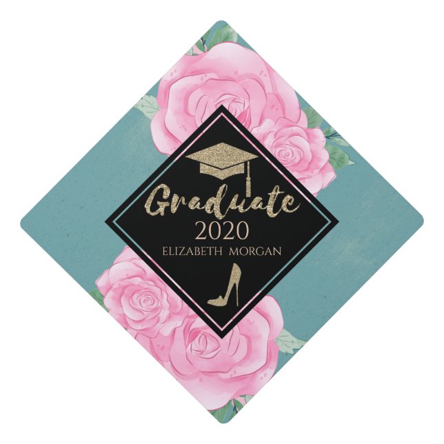 Toque De Diplômé Élégante Parties scintillant or talons hauts, Rose (Devant)