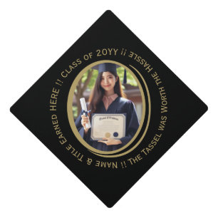 Toque De Diplômé Elégante photo personnalisée Black & Gold Graduate