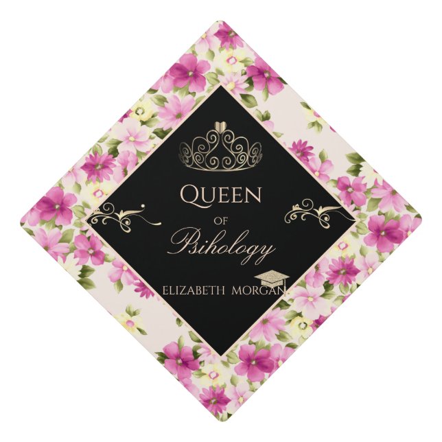 Toque De Diplômé Elégante Tiara Or, Planche de Graduation Fleurs (Devant)