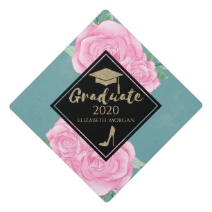 Toque De Diplômé Elegants talons hauts à paillettes dorées, Casquet