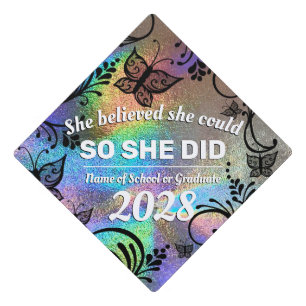 Toque De Diplômé Elle Croyait Holographique Arc-en-ciel Papillon no