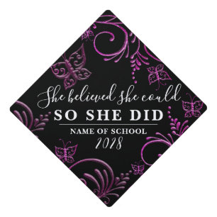 Toque De Diplômé Elle Croyait Pink Black Parties scintillant papill