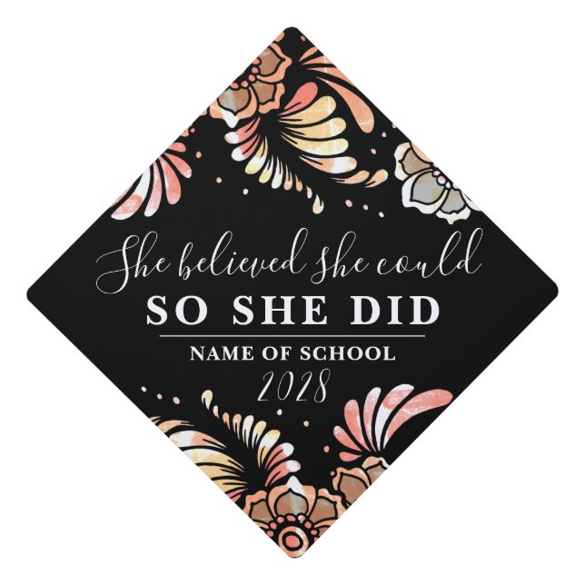 Toque De Diplômé Elle Croyait Qu'Elle Pourrait Fleurs Roses Noires  (Devant)