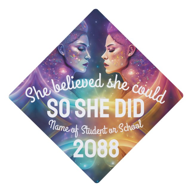 Toque De Diplômé Elle Croyait Qu'Elle Pourrait Rainbow Galaxy Étoil (Devant)