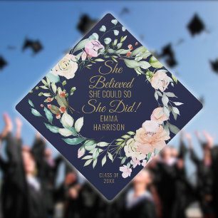 Toque De Diplômé Elle croyait qu'elle pouvait Floral Bleu marine et
