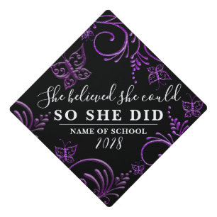 Toque De Diplômé Elle Croyait Violet Noir Parties scintillant Papil