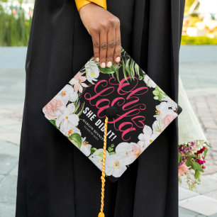 Toque De Diplômé Elle l'a fait Floral Tropical Blanc & Rose