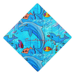 Toque De Diplômé en sautant les dauphins riants concevez le bleu