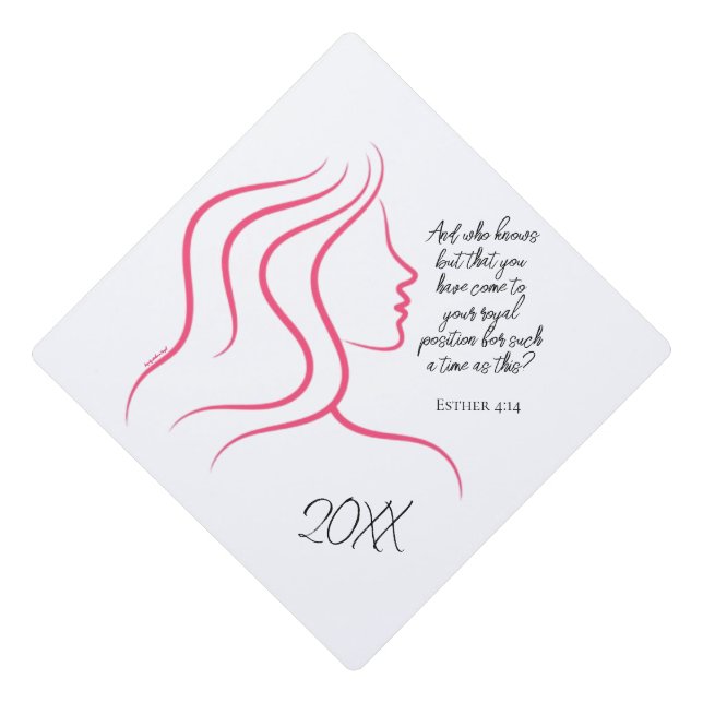 Toque De Diplômé Esther 4:14 Écriture Bible Verse rose Silhouette (Devant)
