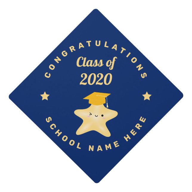 Toque De Diplômé Étoile de graduation Royal Blue et Gold moderne (Devant)