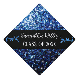 Toque De Diplômé Faux éclats bleu foncé Nom personnalisé Classe