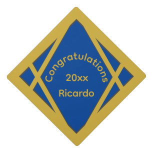 Toque De Diplômé Félicitations Bleu et Or Nom Année